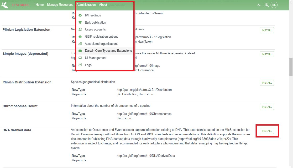 Screenshot of IPT Admin page